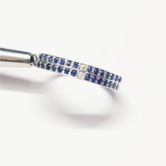 Sterling Silver 925 Pave Diamond Blue Sapphire Band Ring - Picture 2 of 4
